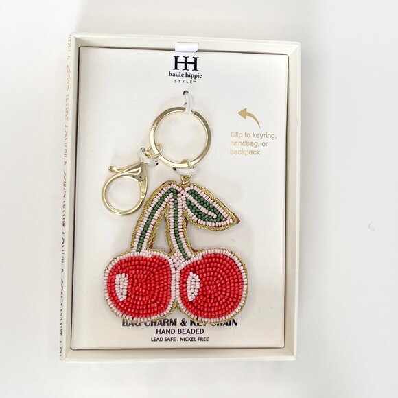 Beaded Cherries Bag Charm with Keyring *NEW IN BOX* - Picture 1 of 5